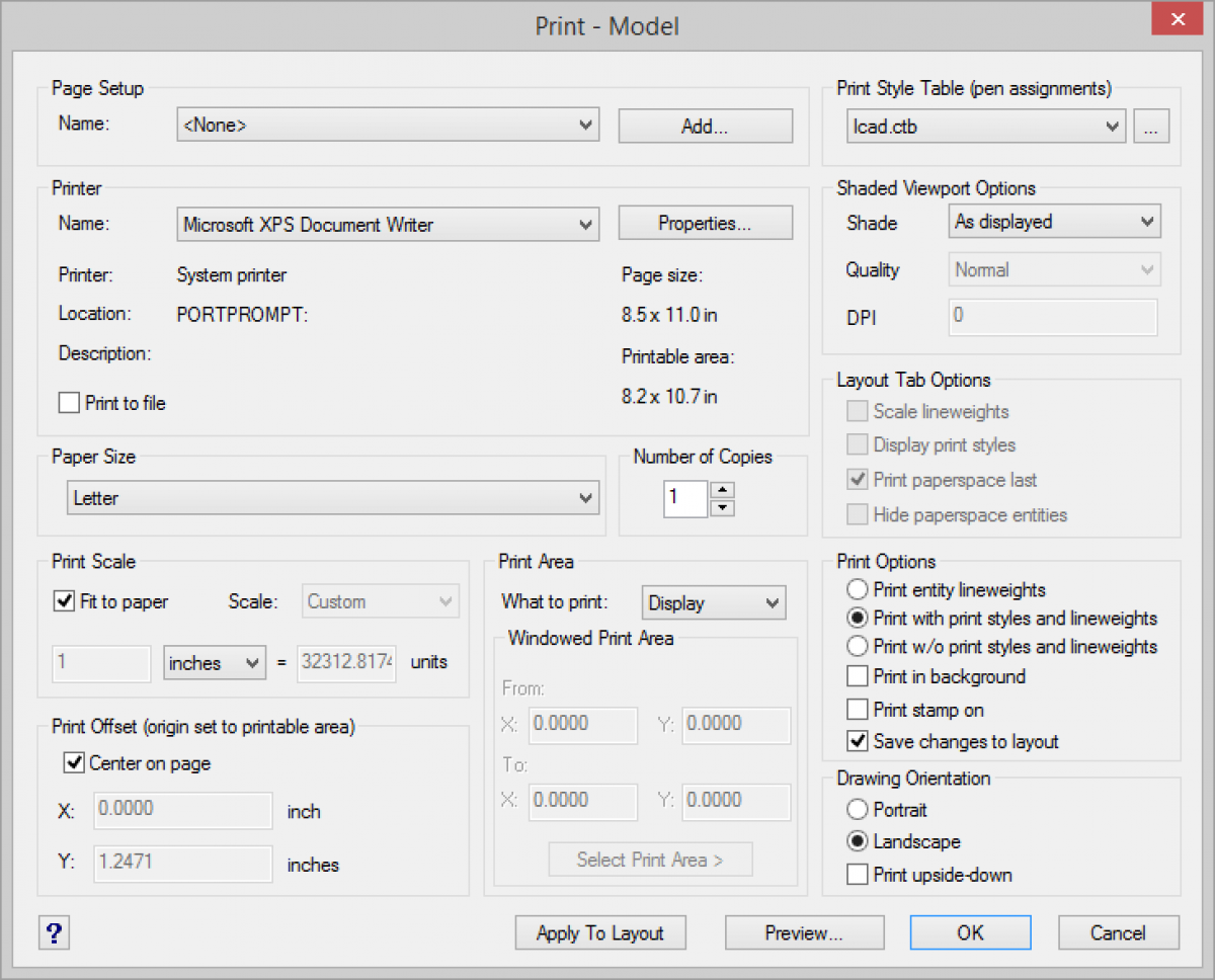 IntelliCAD Configurações de impressão